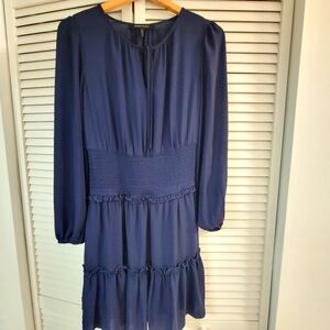 BCBGMAXAZRIA Women's Fit and Flare 3/4 Sleeve Smocked Front Tie Mini Dress Small